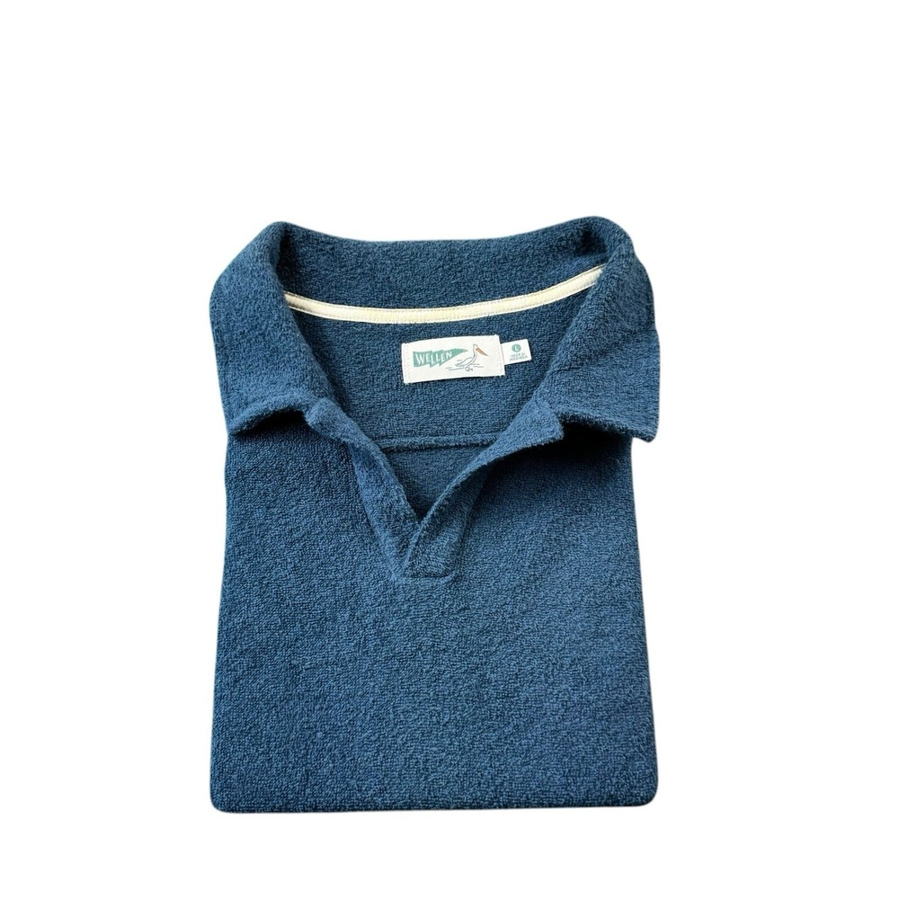 Wellen Blue Terrycloth Buttonless Lounge Men's Polo‎ Shirt Size Large